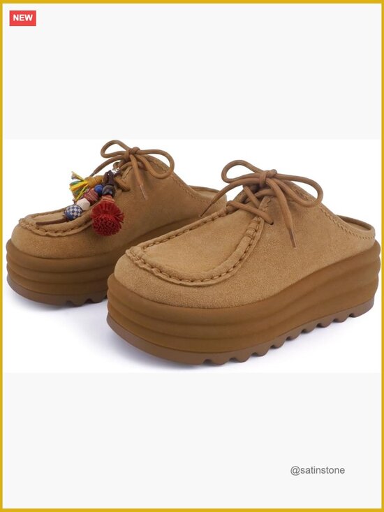 Shoes - Genuine Suede Platform Mules for Women Potato Shoes Clogs Slip On Chunky Sole